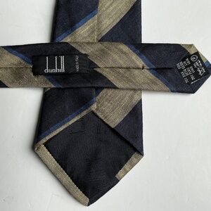 DUNHILL sage Green & black striped & logo silk & linen Tie made in Italy 🇮🇹